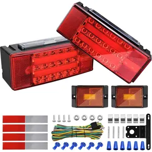12V Submersible LED Trailer Lights Kit, Super Bright Utility Brake Stop Turn License Tail Lights, Rectangular Trailer Lights with Wiring Kit & 2 Marker Lights for Boat RV Truck Over 80 Inches