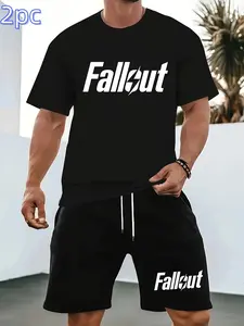 Fallout-Themed Trendy Short-Sleeve Set: Men's Summer T-Shirt + Drawstring Shorts. Breathable, Wrinkle-Resistant, and Moisture-Wicking. Suitable for Daily Commutes, Workouts, and Vacations