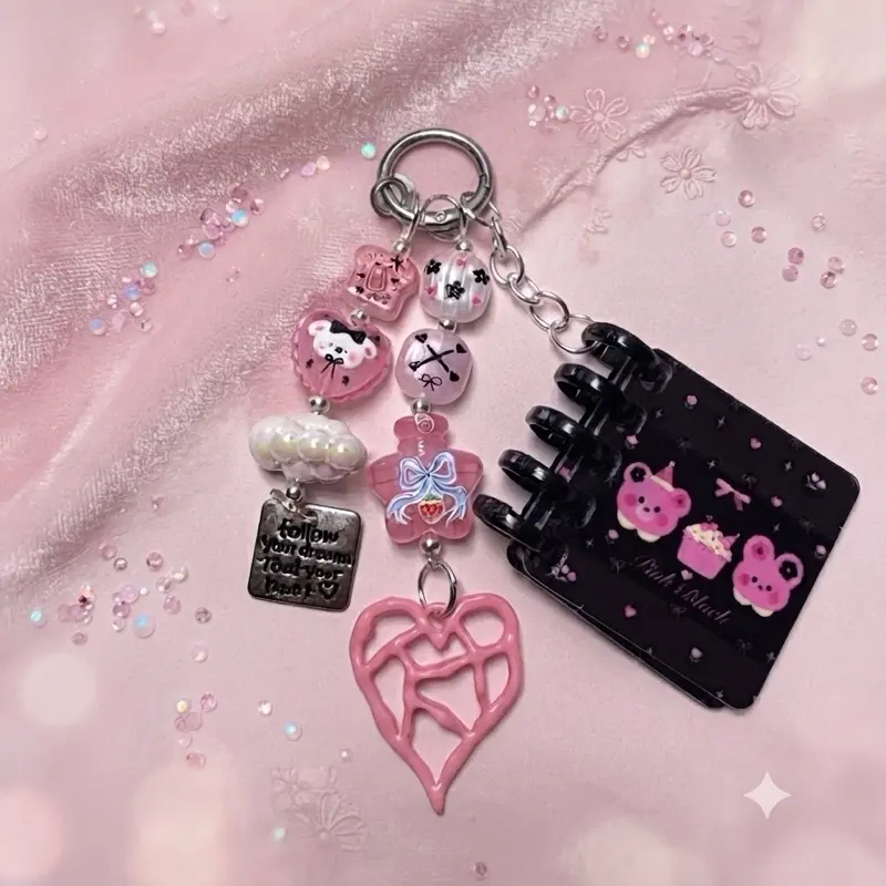 Perfect in Pink Keychains - Cute Kawaii Pink-Black Team-Themed Fashion Accessory for Everyday Bag, Key, Phone Use, Bags, Keys, Multi-Use, Choking Hazard Small Parts
