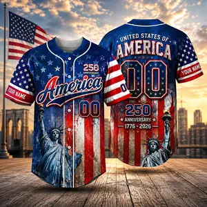 Custom America 250th Anniversary Baseball Jersey, Personalized Embroidered Name Number History Gift, Vintage 1776 Patriotic Uniform