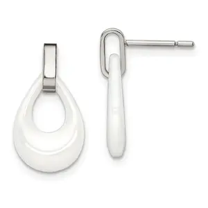 Sophia Jewelers Stainless Steel & White Ceramic Dangle Earrings Elegant Gift Ready