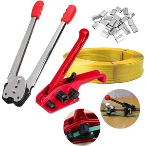 Heavy Duty Manual 4 in 1 PET/PP Manual Strapping Tools Packing Machine Set Tensioner & Sealer 100m Packing Belt