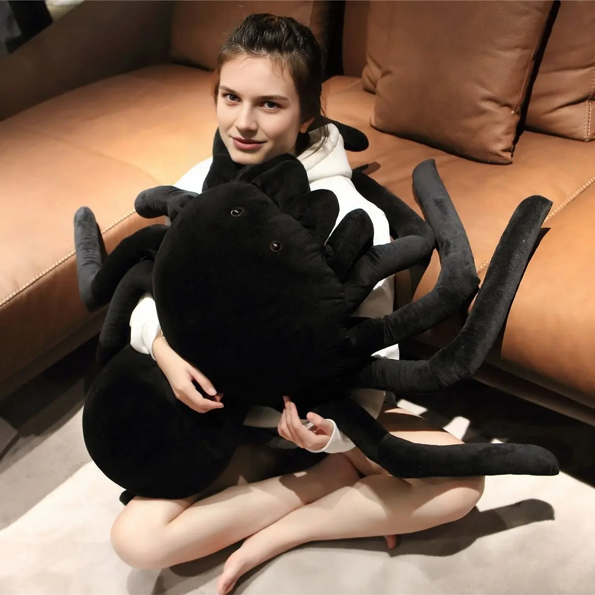 Soft Plush Spider Stuffed Animal Toy,Cute Spider Plushie,Cuddly Stuffed Animal,Realistic Spider Plush Toys Huggable Jumping Spider,,Adorable Spider Pillow Toy Doll for Kids Room Decor,Birthday Party Black,Stuffed Animal Gift,Cute Animal Design