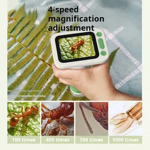 Children's microscope, student portable magnifying glass, handheld desktop two-in-one science experiment toy, gift, can take photos and videos