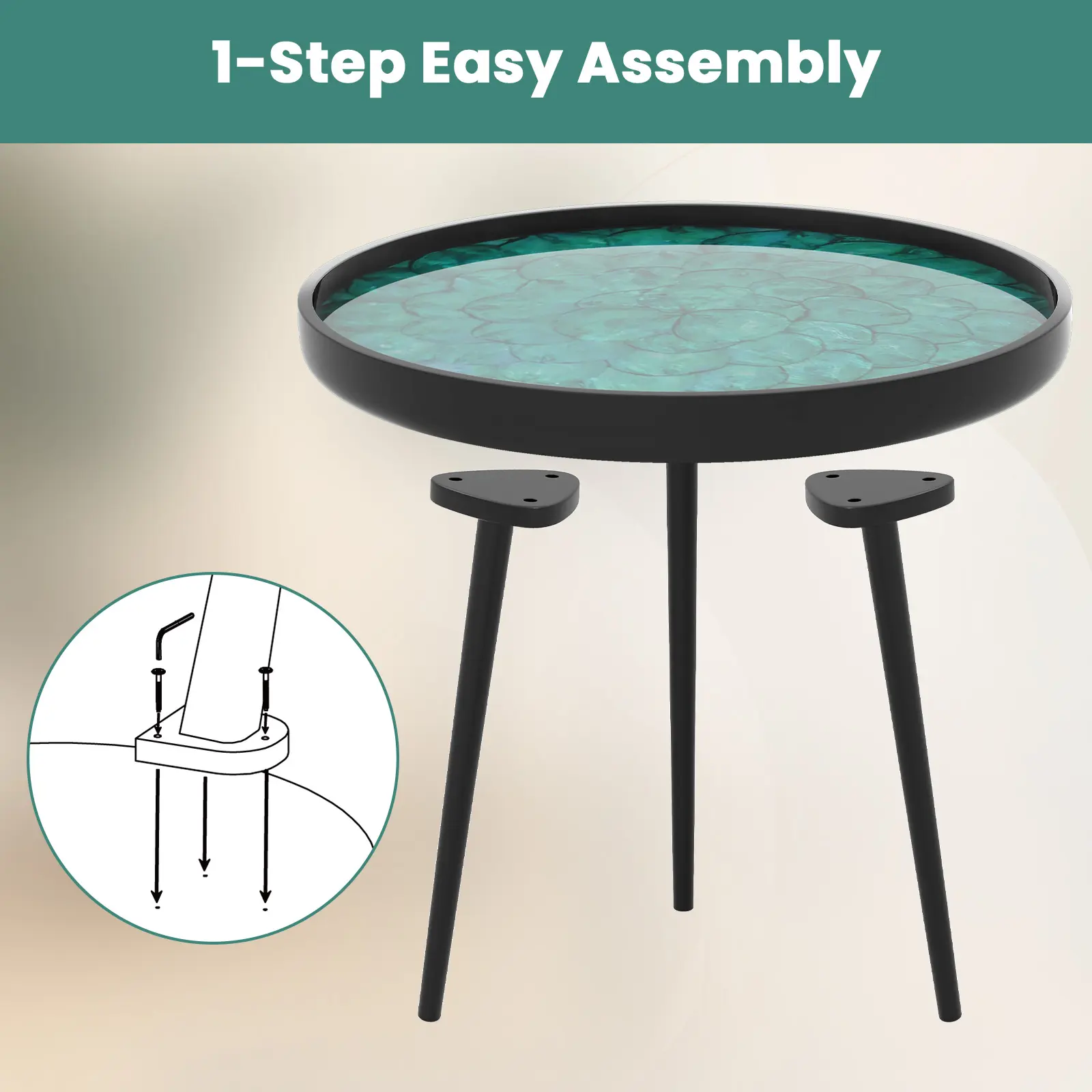 COSTWAY - 20 Inch Mid-century Modern Coffee End Table with Sea Shell Decoration-Green