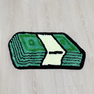 Cash Stack Tufted Rug - Soft Thick Plush Dollar Bill Design Door Mat, High Quality Funny Money Floor Carpet for Bedroom Bathroom Living Room, Trendy Home Decor Accent, Non-Slip Washable Entryway Rug, Unique Gift Idea