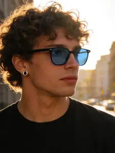 Men's Square Frame Sunglasses, Blue and Lenses, Classic Lightweight Frame, Versatile Casual Daily Commute Wear, Trendy Casual Sunglasses