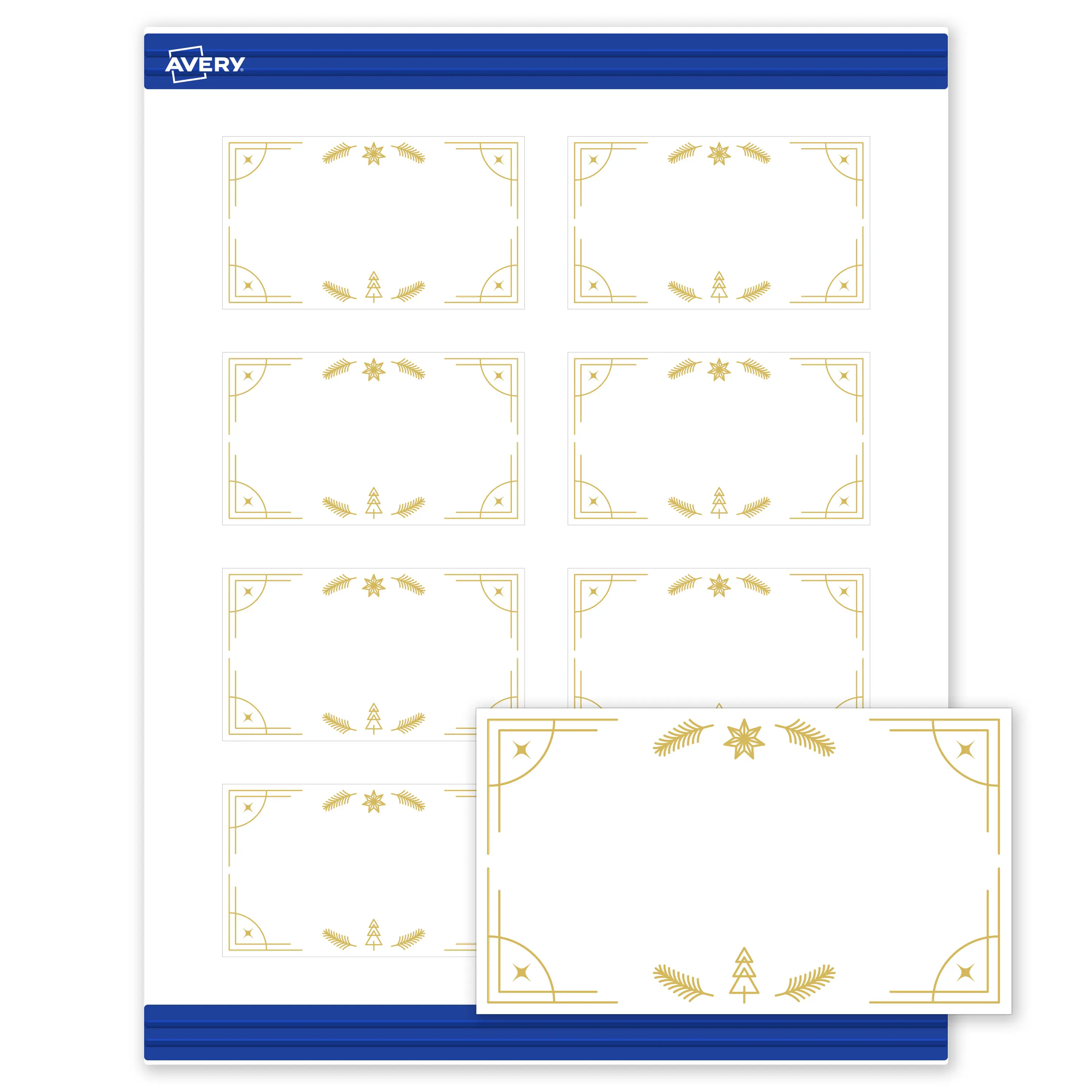 Avery® Printable Christmas Business Cards with Sure Feed® Technology, Rectangle, 2" x 3-1/2", Pre-Printed Metallic Gold Christmas Trees Design, Matte White, Laser & Inkjet Compatible, 80 Total