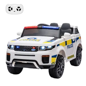 12V Kids Electric Police Ride-On Car, Battery-Powered Toddler Toy with Parental Remote Control, Spring Suspension, Flashing LED Lights, Intercom, Music Function, Push Handle (Black, White)