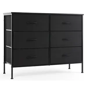 Lockers for Bedroom with 6 Fabric Drawers, Tall Chest Organizer Units for Clothing, Closet, Kidsroom, Storage Tower with Cabinet, Metal Frame, Wooden Top, Lightweight Nursery Furniture