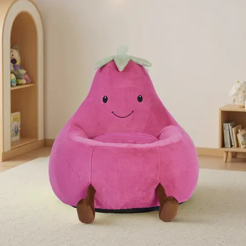 Padded Toddler Beanbag Sofa - 24-31 Inch, Cotton Foam Durable Kids Furniture, Eggplant/Beige Design, Outdoor Chair with Friendly Room Decor Fit