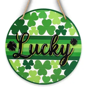 St Patrick's Day Lucky Clover Wooden Sign, Door Welcome Plaque, Good Luck Home Decor, Holiday Wall Hanging, Rustic Farmhouse Design Blessing Door Sign
