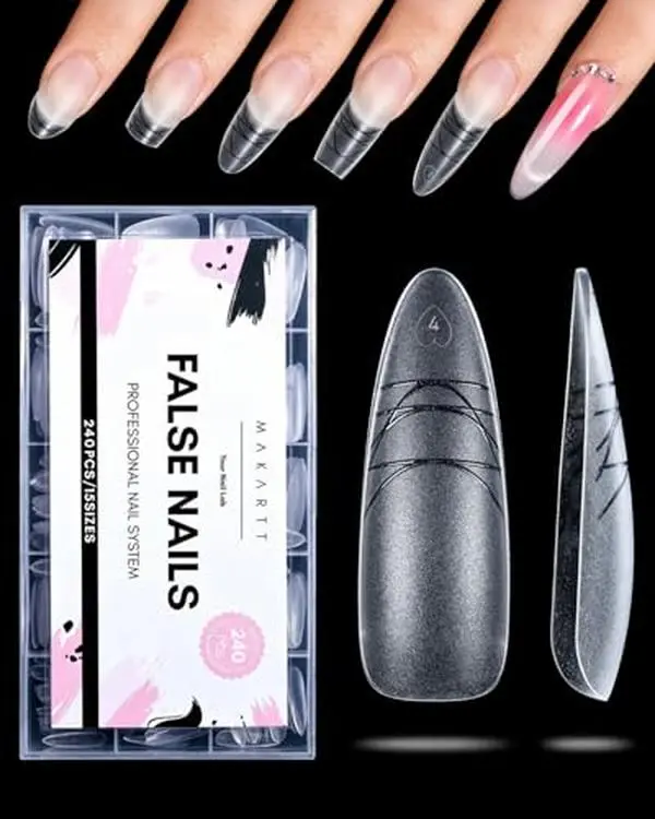 Makartt Long Almond Nail Tips: with Scales for Convenient Shape, Matte, 240 PCS, 15 Sizes, Fake Nails Stiletto - Full Cover Acrylic Press On Nail Extensions Manicure DIY Home for All Nail Beds