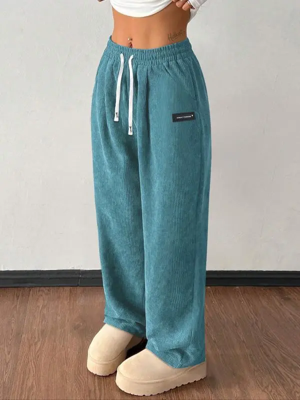Women's Corduroy Jogger Tracksuit Pants - Casual Baggy Workout Trousers with Drawstring Waist, Retro Pockets, Sporty Comfy Breathable Fabric for Fall, All Seasons Daily Activities, Breathable Material Jogger