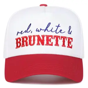 Red White & Brunette Embroidered Baseball Cap - White & Red Design Fashionable Hat Casual Style