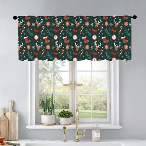 1pc Christmas and New Year printed kitchen curtains Trendy Christmas pattern, reindeer, cand curtains valance window treatment living room bedroom home decor 54 x 18 inch