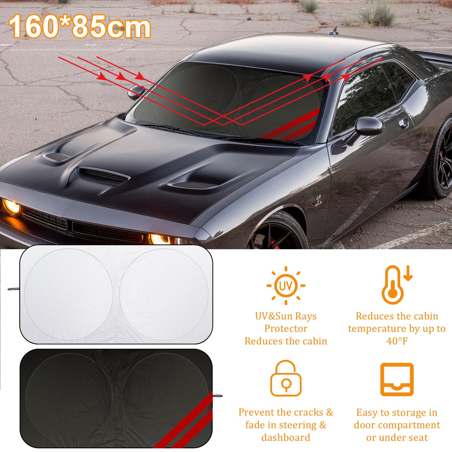 Windshield Sun Shade for Dodge Challenger, Foldable UV Blocking Sun Visor Protector, Universal Fit for All Dodge Cars Window Cover Exterior Protection Accessory