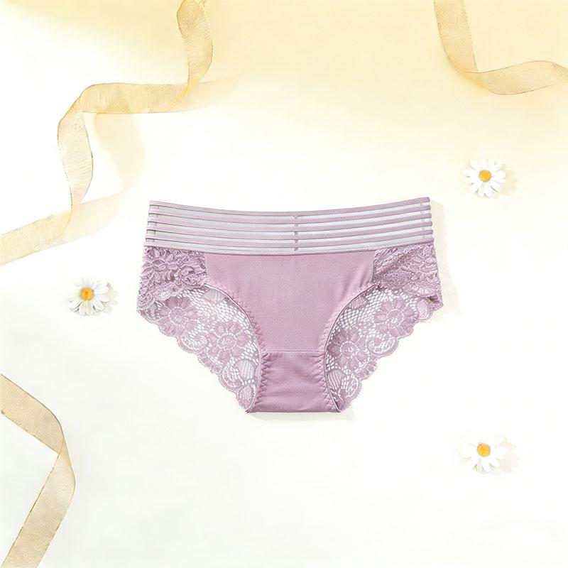 10pcs Women’s Sexy Lace Panties, Cutout Design, Skin-Friendly & Breathable, Butt-Lifting, Striped Waistband, Scalloped Edges, Triangle Style