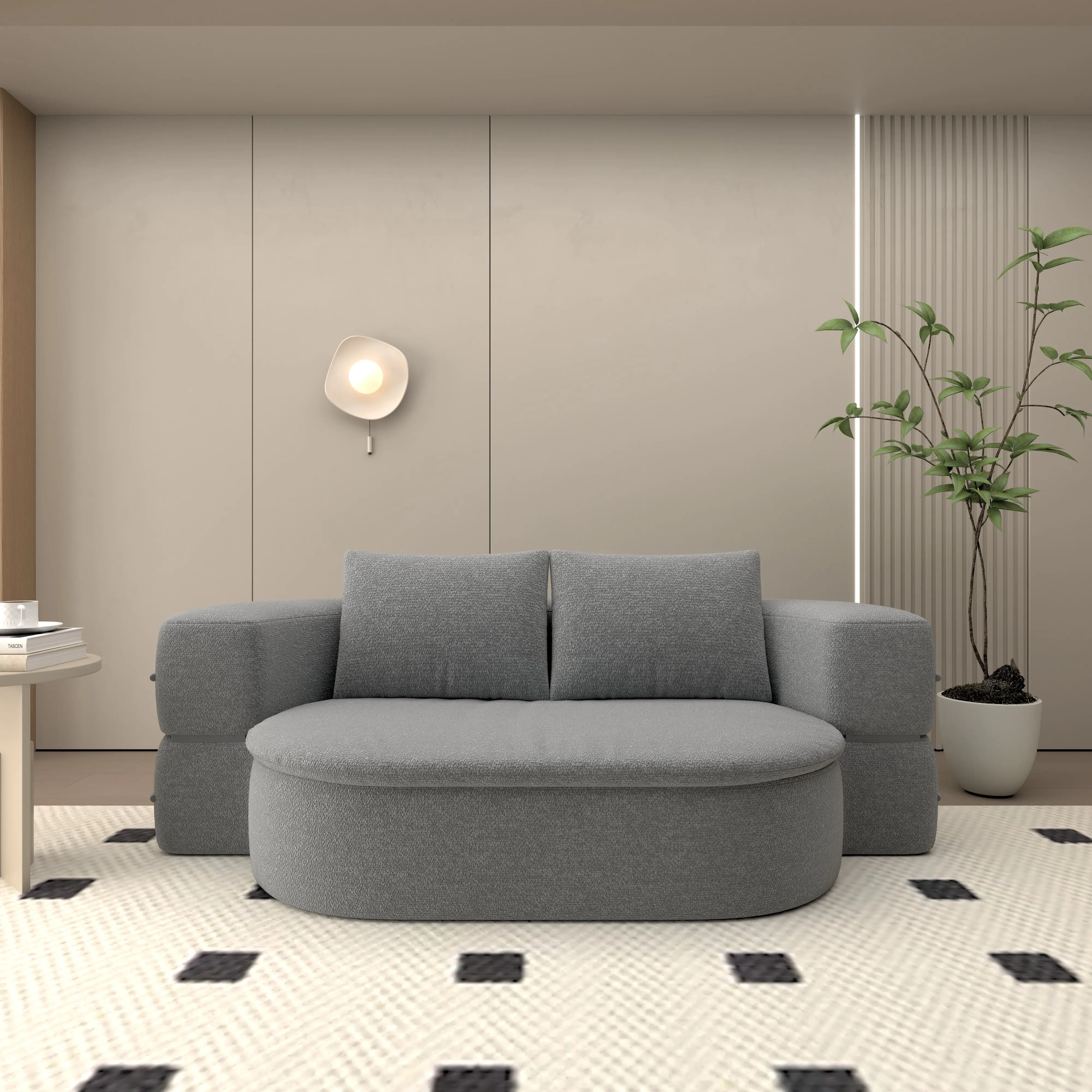 Folding Sofa Bed, Convertible Futon Sleeper Bed, 2-in-1 Foldable Floor Mattress with 2 Pillows, Breathable High-Density Foam Lazy Couch, Comfy Lounge Chair, Twin Size, Light Gray