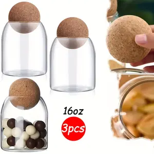 3Pcs/Set Mini Glass Jar with Ball Cork Lid,16 Oz Decorative Cute Candy Coffee Suger Tea Jar,Versatile Used for Holding Salt Qtip Apothecary Cotton Swab and Gift,Hand Tools Kits