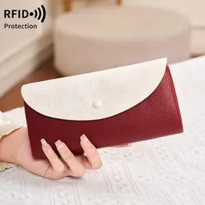 2026 New RFID Women's Long Wallet, Lychee Grain Contrast Color Phone Wallet, Vintage Large Capacity Fashion Clutch, Home Organizer, Vanity Essential, Gift for Girlfriend, Gift for Wife, Birthday Present for Her