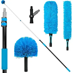 20FT High Ceiling Fan Duster with 5-12FT Extension Pole, Extendable  Cobweb and Bendable  Duster Kit for Cleaning Spiderweb and Dust