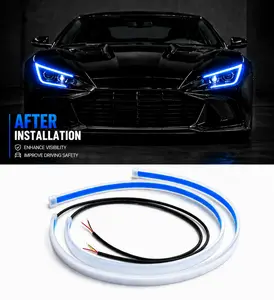 2PCS 60CM Flexible RGB LED Headlight Strip Car Accessories, DRL with Turn Signal, Scan Start, Sequential Flowing Light, Easy Installation, Universal Car Decorative Light