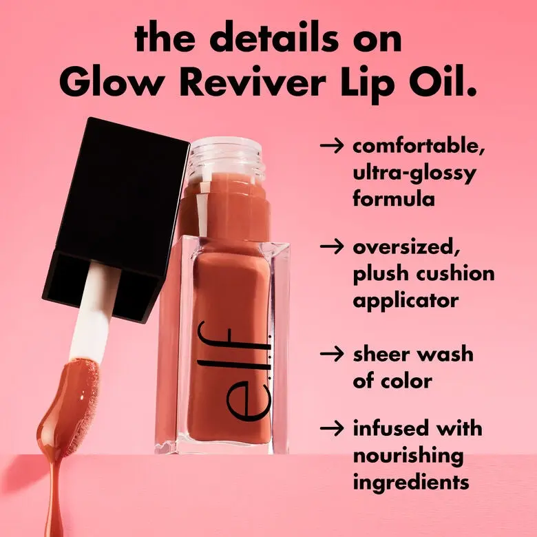 e.l.f. Glow Reviver Lip Oil, Nourishing Lip Oil High-Gloss Finish 0.25 oz (7.6 mL)