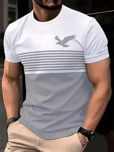 Men's Eagle Pattern Anime T-Shirt, Outdoor Sports Casual Short Sleeve Crew Neck, 3D Printed Long Clothing, All Seasons