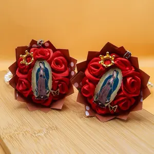 [NEW LOOK] PetalosLuxeCo Handmade Virgen de Guadalupe Keychain with Satin Roses Pearls & Beaded Accents Elegant Religious Gift for Special Occasions