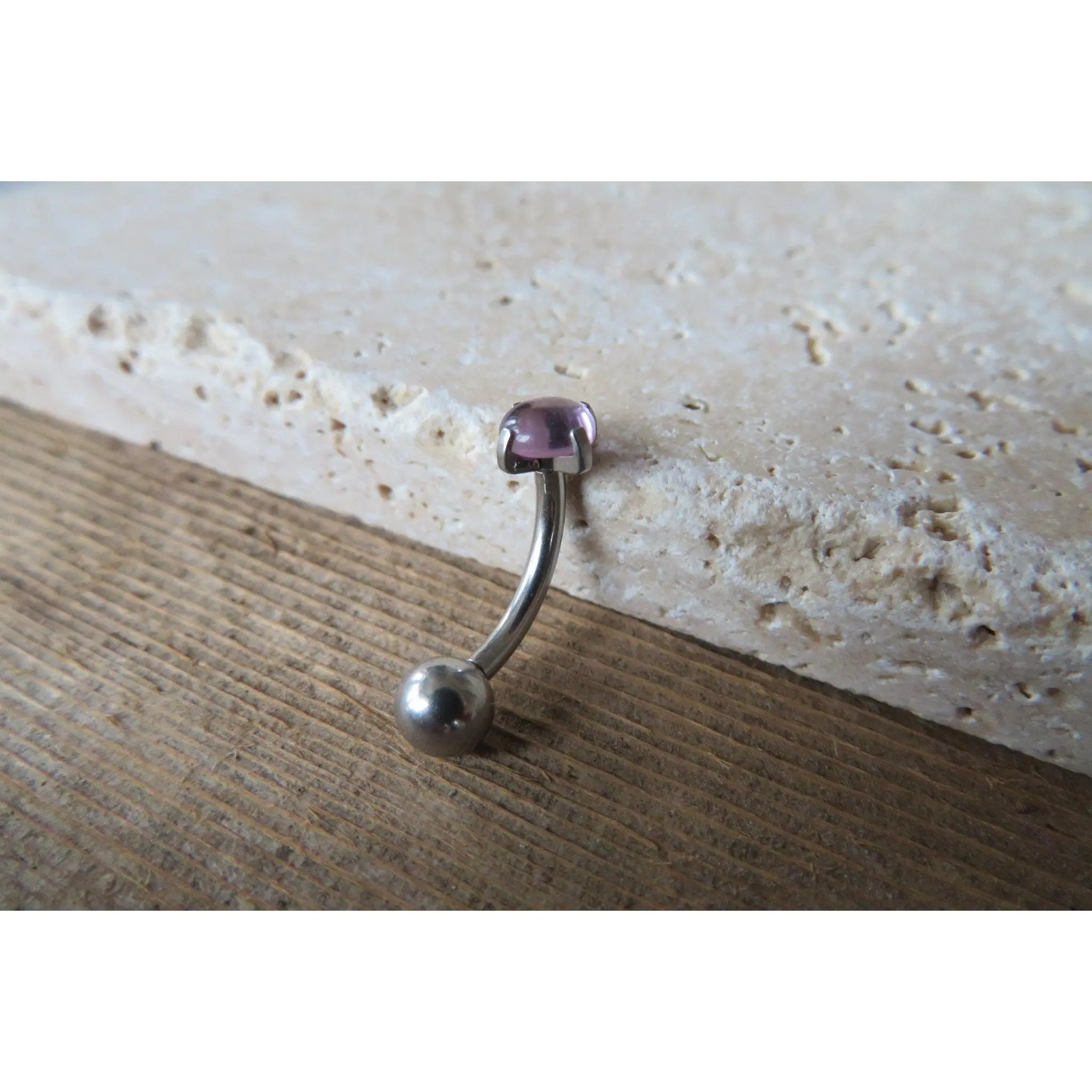 Amethyst Stone Floating Minimalist 100% Surgical Steel Belly Ring 14g VCH Internally Threaded Piercing Custom Lengths