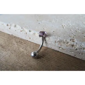 Amethyst Stone Floating Minimalist 100% Surgical Steel Belly Ring 14g VCH Internally Threaded Piercing Custom Lengths