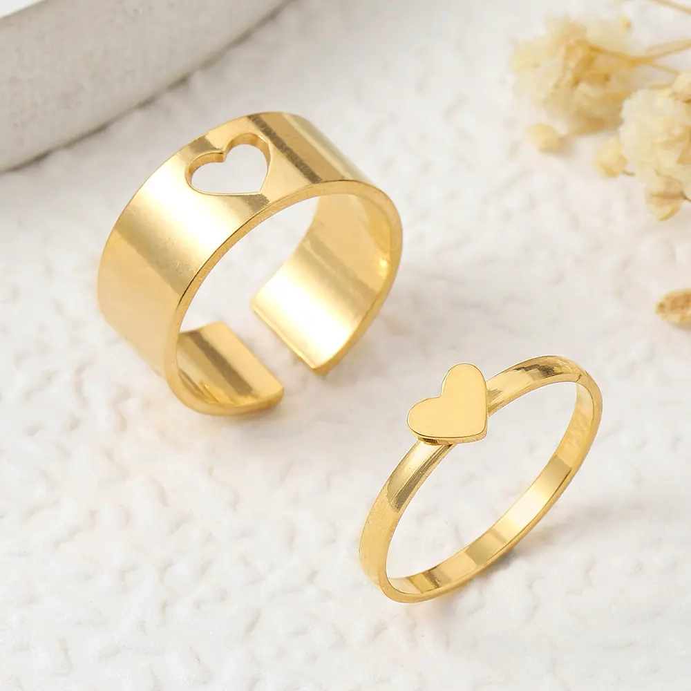 Simple Butterfly Couple Ring Set in Titanium Steel, Matching Heart Cutout Design for Everyday Casual Style, Casual Style Rings, Matching Couple Theme Rings, Metal Butterfly Rings