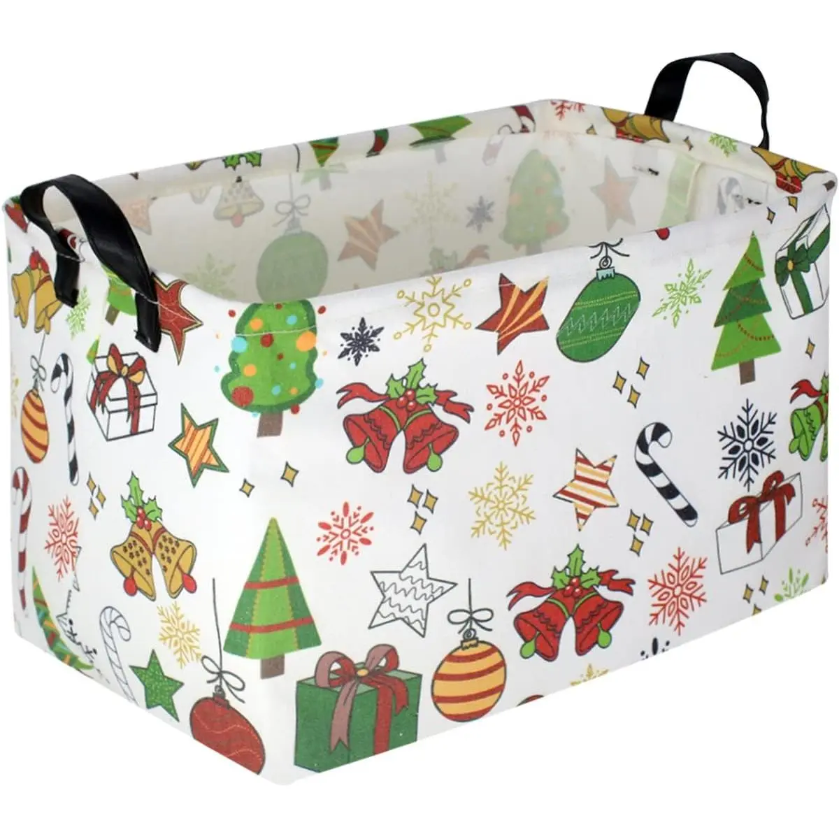 Rectangular Christmas Basket,Cute Pattern Christmas Gifts Basket Empty,Waterproof Christmas Storage Box with Handles,Kids Room Decor(Gift Basket)