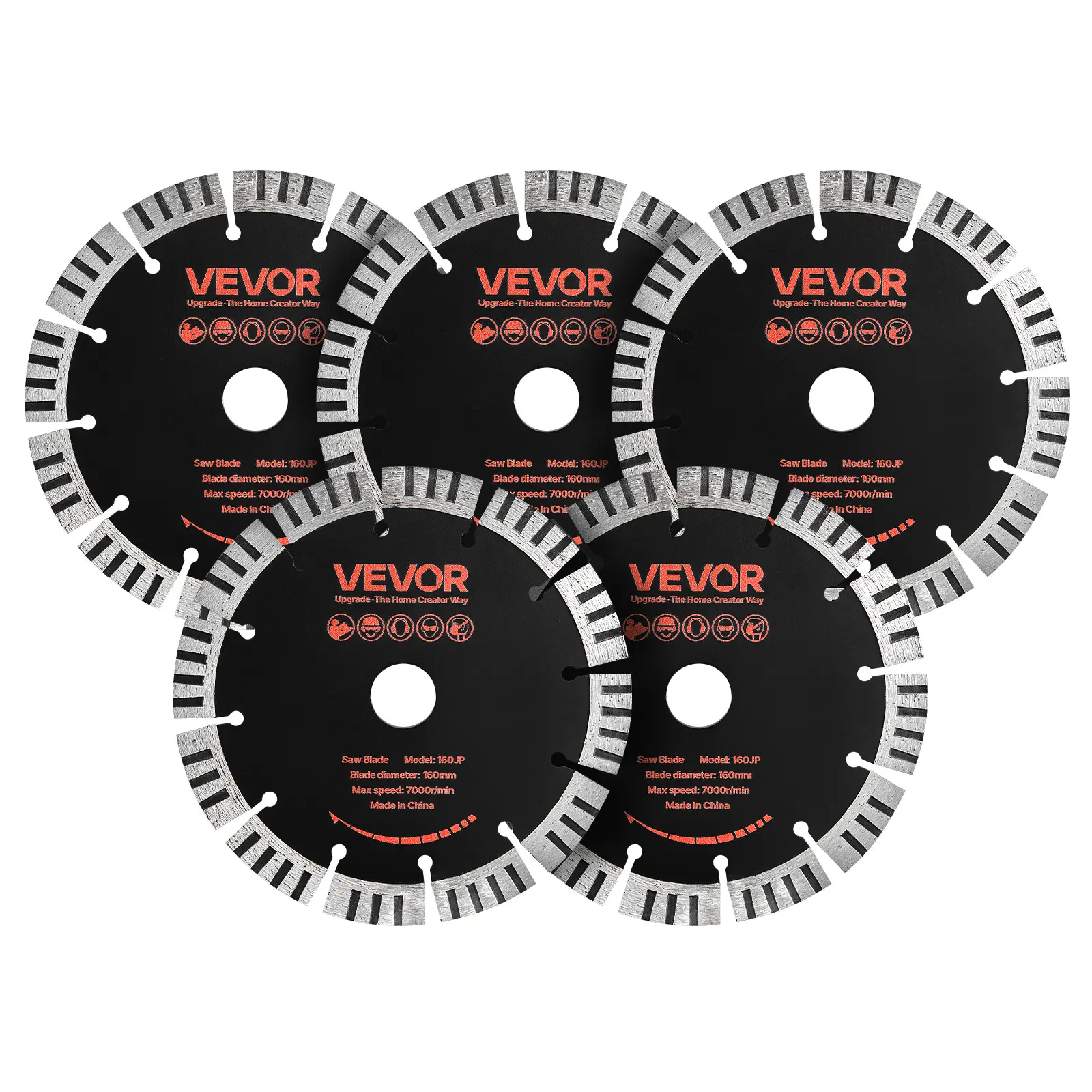 VEVOR 5-Pack 6.3in Diamond Wall Chaser Saw Blades, Tool Accessories, 0.87in Arbor, High-Hardness Diamond Segments, Stable 65Mn Steel Core, Dry Cut Fast Pass, Wet Cutting, Clean Edges for Concrete Brick Stone Cement
