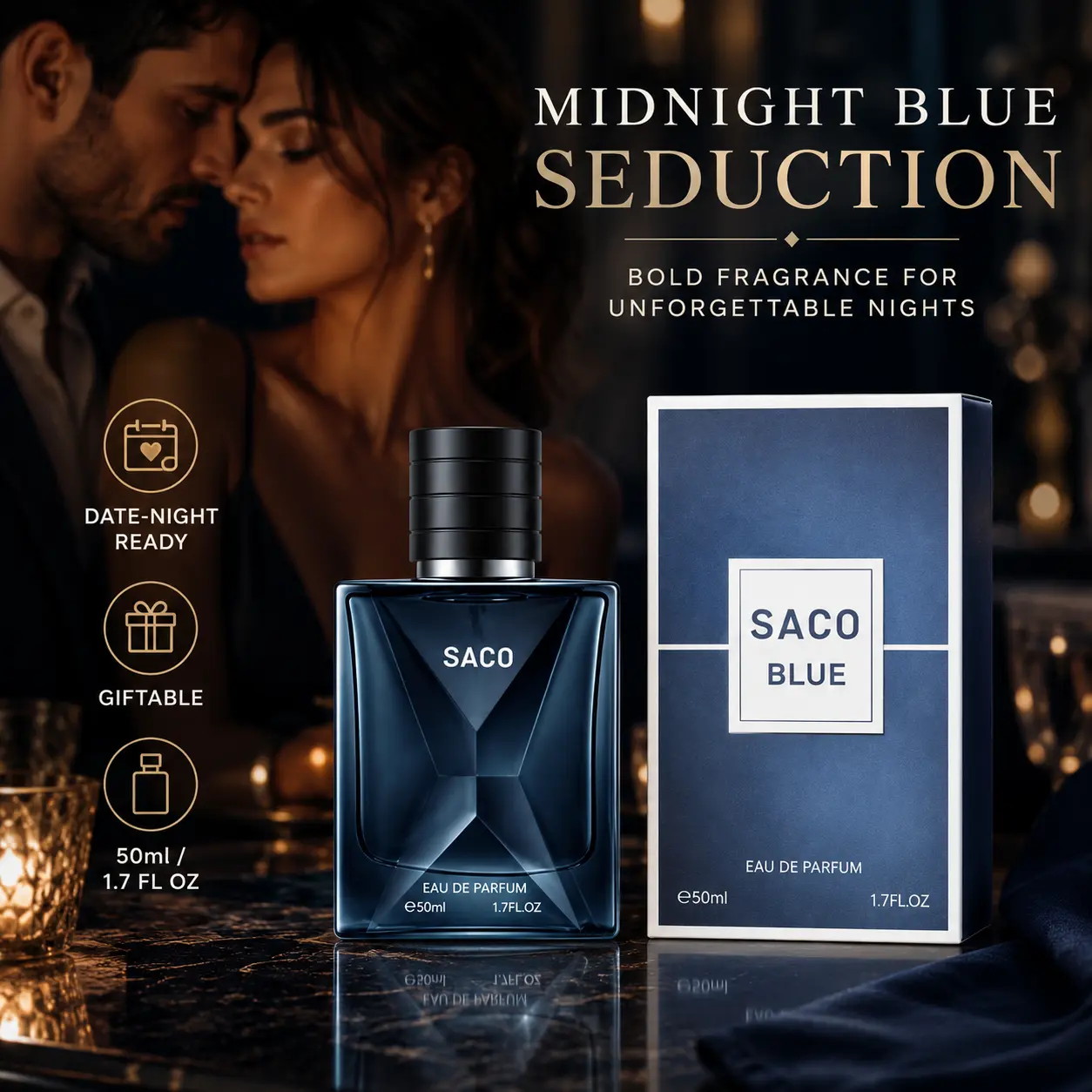 Cologne for Men 50ml, Luxury Blue Bottle Eau De Parfum, Masculine Fresh Woody Scent, Elegant Long Lasting Fragrance for Men, Perfect Gift for Boyfriend Husband, Date Night & Special Occasions