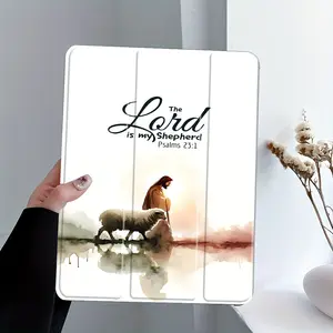 Psalms 23:1 The Lord Is My Shepherd Inspirational Bible Aesthetic Tablet Case for Pencil Holder, Auto Wake/ Sleep Tablet Protective Cover with for Ipad 10Th 11Th 9Th Mini Air 4Th 8/ 7/ 6/ 5Th for Ipad Pro Generation Case Birthday Gifts for Women Men