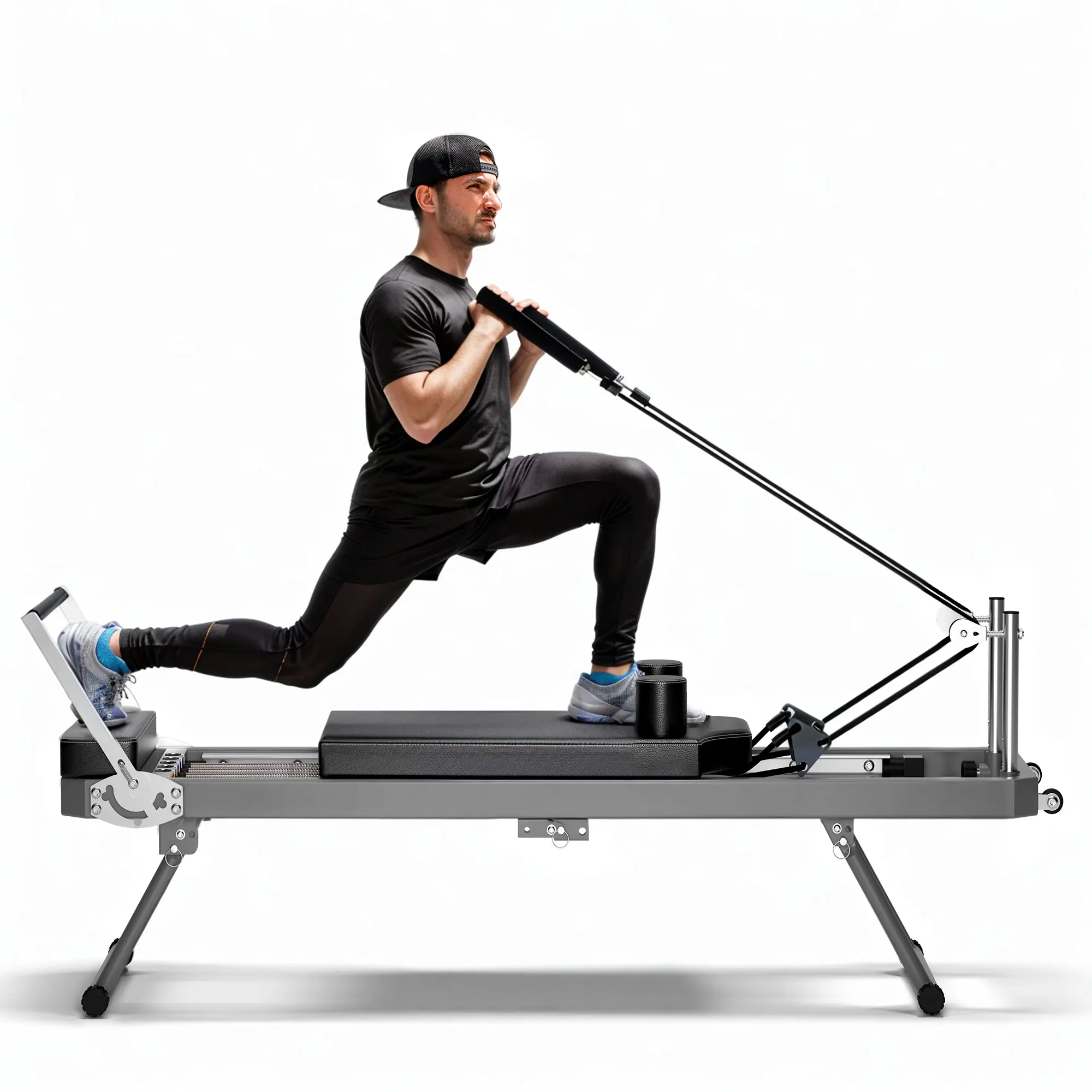 Extra Large Pilates Reformer - Anti-Slip Multi-Functional Home Yoga & Pilates Equipment, 395lbs Capacity, 28.74in×86.61in×24.21in, Dynamic Resistance Cords, Aerobic Rebounder, Improves Posture, Builds Strength, Black