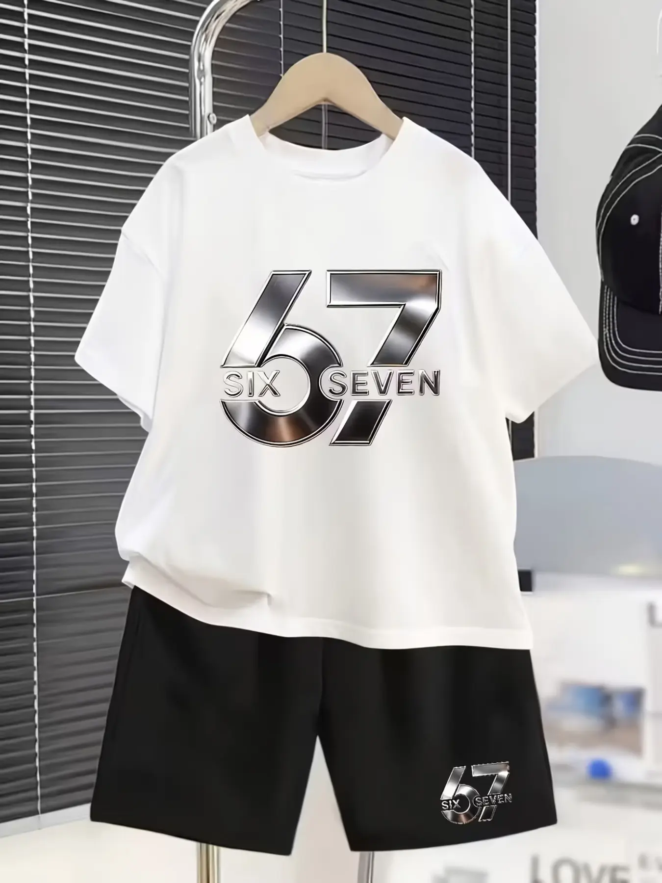 Colorblock Fitted Set, Metallic Feel '67' Print, Casual Trendy Style, Perfect for Outdoor Wear, All Seasons, Outfit, Clothes