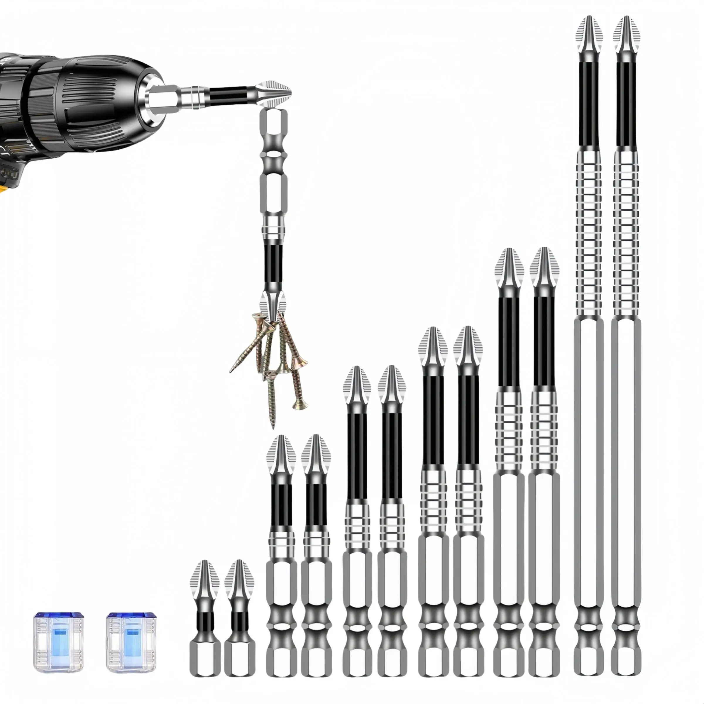 Magnetic Phillips Screwdriver Bit Set, 6 Counts High Hardness Non-slip Cross Screwdriver Bit Set, Power Tool Accessories for Electric Drill