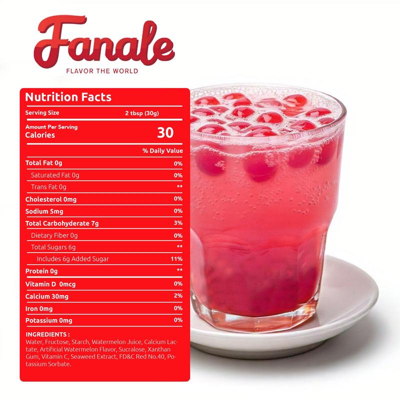 Fanale Watermelon Popping Boba Pearls Vegan Non GMO Gluten Free Fat Free Ideal for Bubble Tea Smoothies Ice Cream Desserts and Beverages