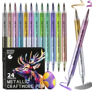 12pcs Metallic Markers Set, Dual-Ended Metallic Paint Pens, Water-Based Acrylic Markers. Ideal for Black Paper & Rock Painting, Scrapbooking, as Well as Painting on Glass and Wood Surfaces.