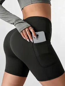 Women’s Tummy Control Athletic Shorts High Rise Slim Fit with Right Side Pocket for Workout Cycling