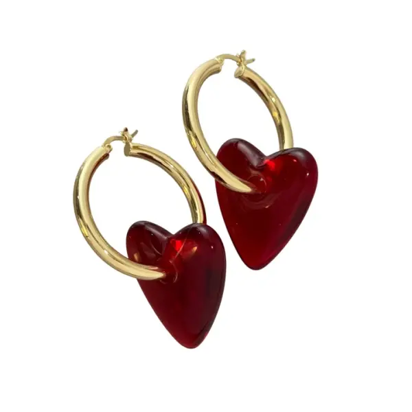 14K Gold Plated Viral Red Heart Hoop Dangle Earrings for Women –funky unique accessories,romantic accessories,whimsical accessories, Aesthetic, Gift for Her Girlfriend Wife Mom, Everyday Wear