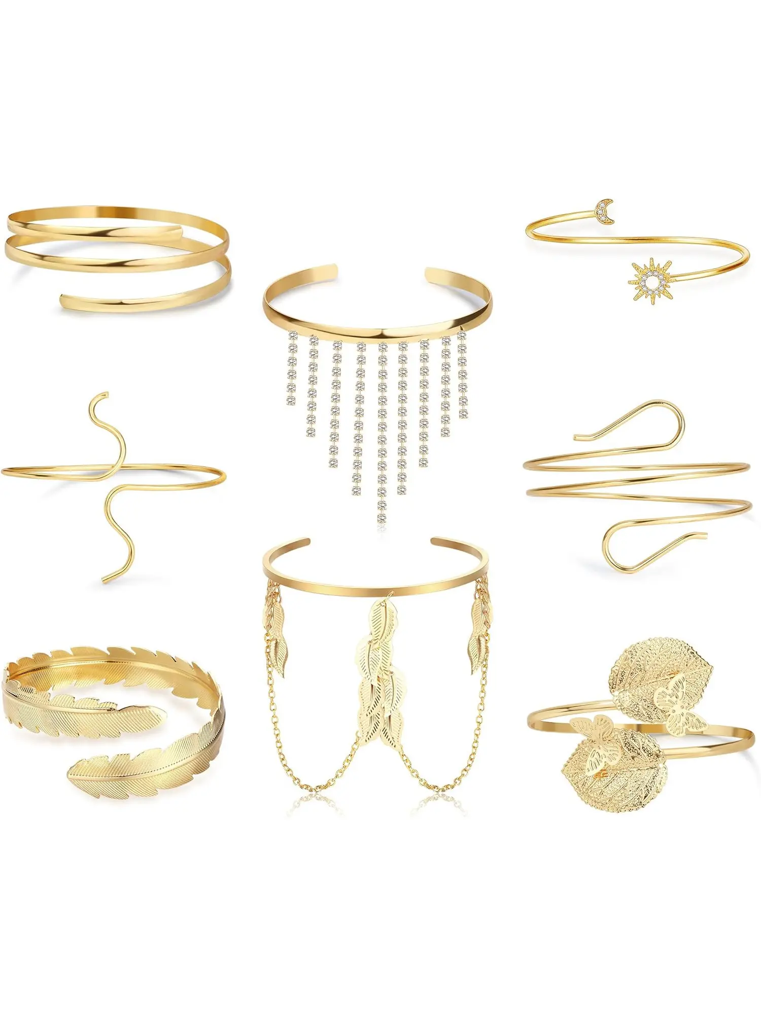 8Pcs Arm Cuff Upper Arm Cuff Band Bracelet Minimalist Coil Bangle Armband Set Arm Cuff Jewelry for Women Gold Arm Cuff Sliver Cuff Bracelet Adjustable Fashionable Jewelry Elegant Jewelry Bracelet Casual Trendy Jewelry Cuff Bangles Bracelets