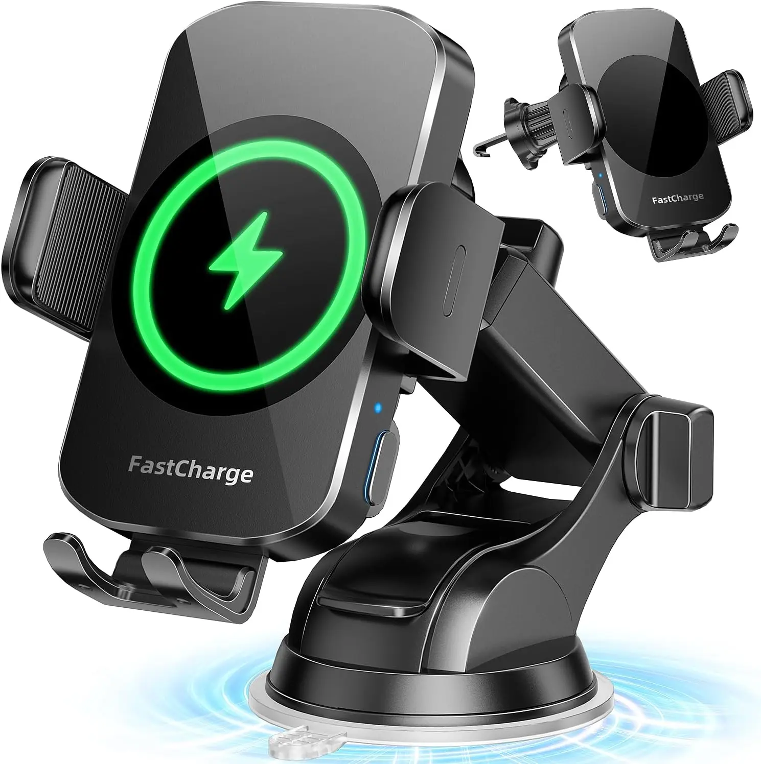 Wireless Car Charger, 15W Fast Charging Auto Clamping Phone Holders for Your Car Phone Mount fit for iPhone 17 16 15 14 13 12 Pro Max 11 XR XS, for Samsung Galaxy S25 Ultra S24 S23, Black, 15W Max Charge, Auto Power Off, Driving Safety