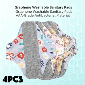 4Pcs Washable Reusable Pads for Women Leak Proof Organic Cotton Cloth Panty Liners Breathable Graphene for Active Sports Outdoor Activities
