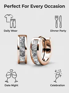 Women's C18k Platinum Plated Huggie Hoop Earrings, Imitation Diamond Crystal Design, Low Allergy Fixed Clasp, Available in & Rose Gold