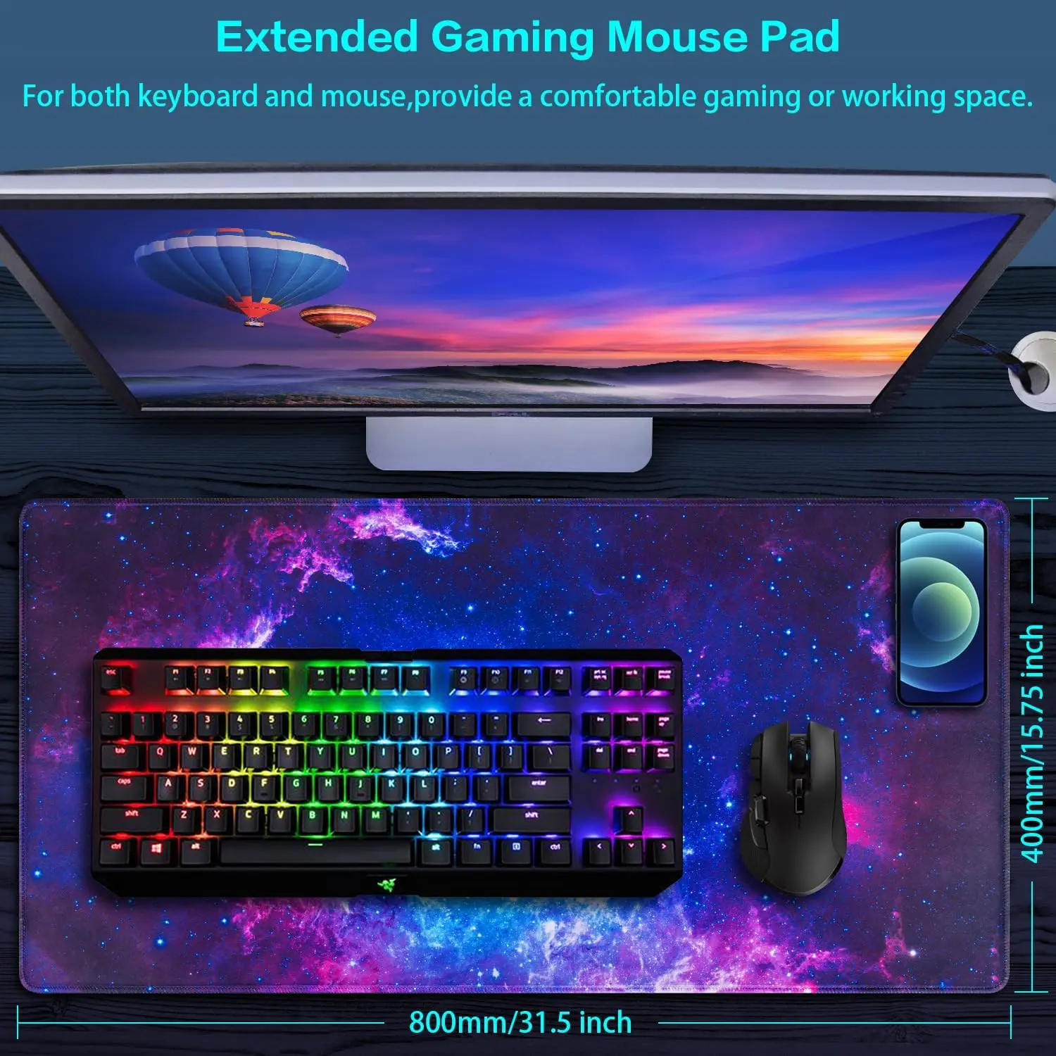 Galaxy Gaming Mouse Pad,Galaxy Extended Mouse Pad, Large Big Computer Keyboard Mouse Mat Desk Pad with Non-Slip Base and Stitched Edge for Home Office Gaming Work Galaxy Gaming Mouse Pad,Galaxy Extended Mouse Pad, Large Big Computer Keyboard Mouse Mat Desk Pad with Non-Slip Base and Stitched Edge for Home Office Gaming Work