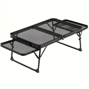 3 Ft Portable Picnic Table With Wing Panels in Black Aluminum Alloy Foldable Tripod Design for Quick Easy Use and Storage